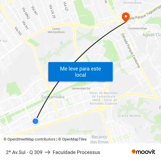 2ª Av.Sul - Q 309 to Faculdade Processus map