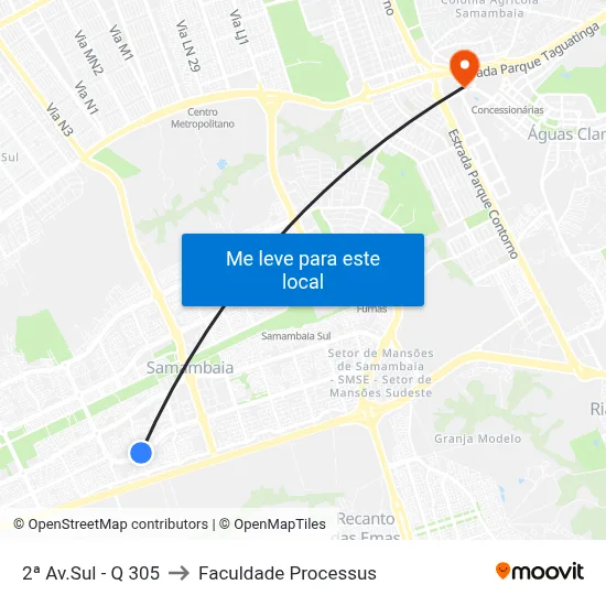 2ª Av.Sul - Q 305 to Faculdade Processus map