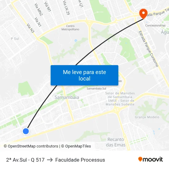 2ª Av.Sul - Q 517 to Faculdade Processus map
