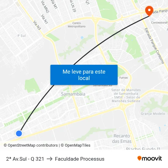 2ª Av.Sul - Q 321 to Faculdade Processus map