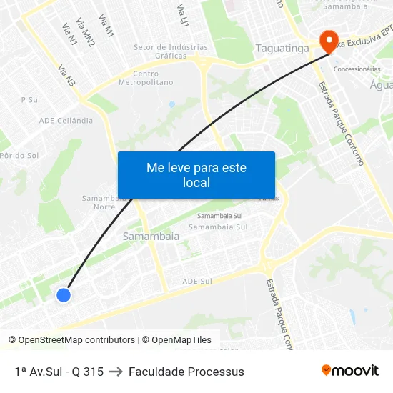 1ª Av.Sul - Q 315 to Faculdade Processus map