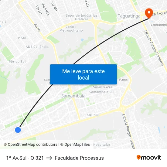 1ª Av.Sul - Q 321 to Faculdade Processus map