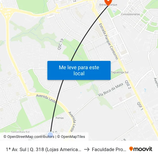 1ª Av. Sul | Q. 318 (Lojas Americanas / Primor) to Faculdade Processus map