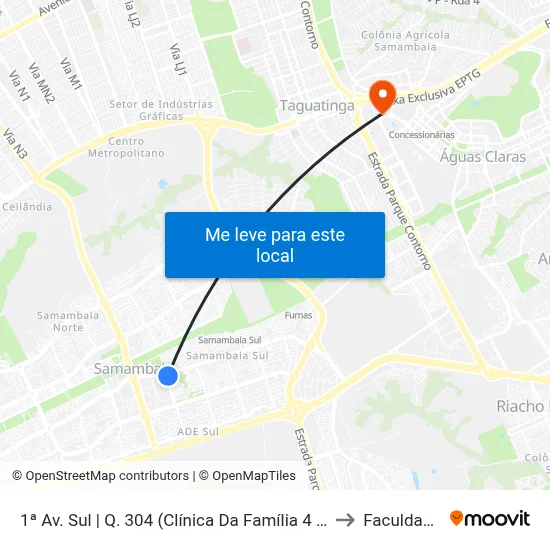 1ª Av. Sul | Q. 304 (Clínica Da Família 4 / Brb / Lojas Americanas / Colégio Anchieta) to Faculdade Processus map