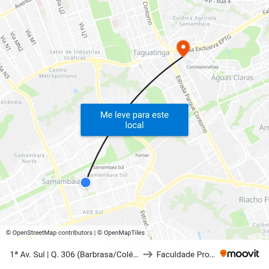 1ª Av. Sul | Q. 306 (Barbrasa/Colégio Biângulo) to Faculdade Processus map