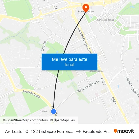 Av. Leste | Q. 122 (Estação Furnas / IFB / Dia a Dia) to Faculdade Processus map
