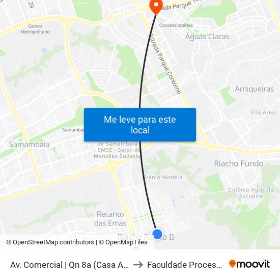Av. Comercial | Qn 8a (Casa Azul) to Faculdade Processus map