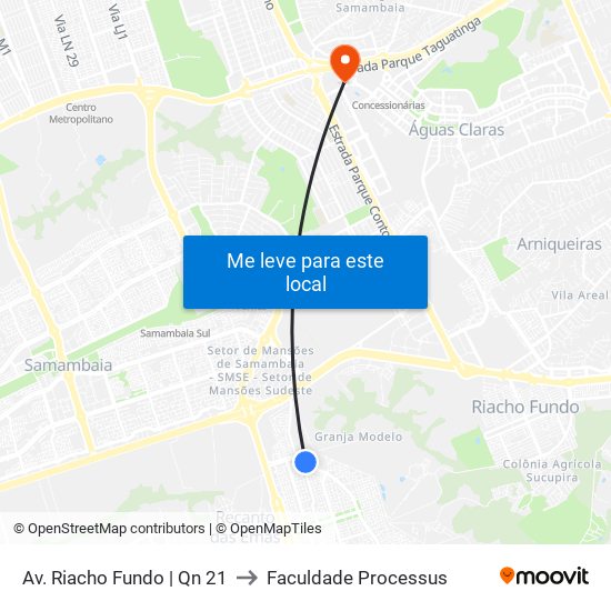 Av. Riacho Fundo | Qn 21 to Faculdade Processus map