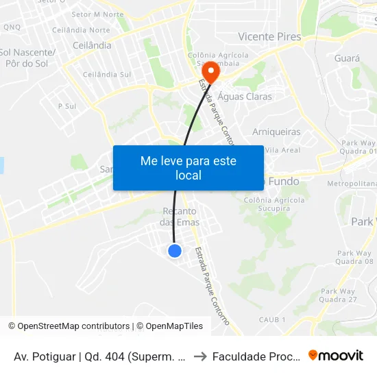 Av. Potiguar | Qd. 404 (Superm. Nacional) to Faculdade Processus map
