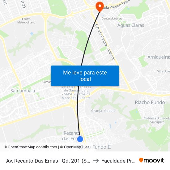 Av. Recanto Das Emas | Qd. 201 (Saída Do Recanto) to Faculdade Processus map