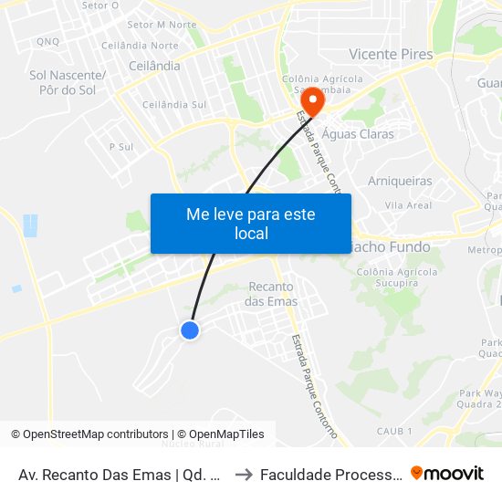 Av. Recanto Das Emas | Qd. 303 to Faculdade Processus map