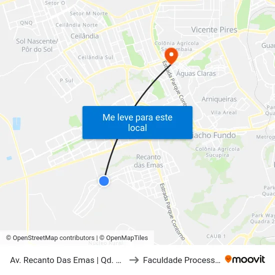 Av. Recanto Das Emas | Qd. 303 to Faculdade Processus map