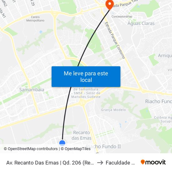 Av. Recanto Das Emas | Qd. 206 (Restaurante Comunitário) to Faculdade Processus map