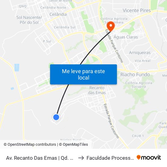 Av. Recanto Das Emas | Qd. 310 to Faculdade Processus map