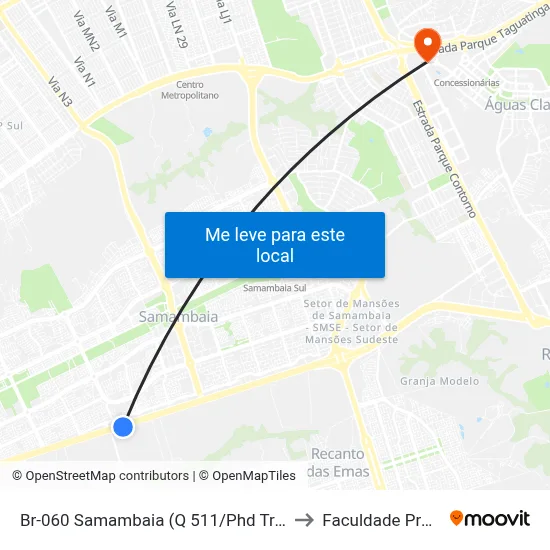 Br-060 Samambaia (Q 511/Phd Transportadora) to Faculdade Processus map