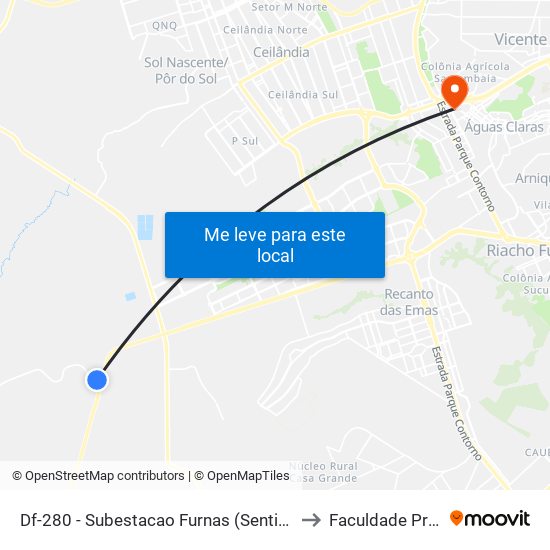 Df-280 - Subestacao Furnas (Sentido Santo Antonio) to Faculdade Processus map