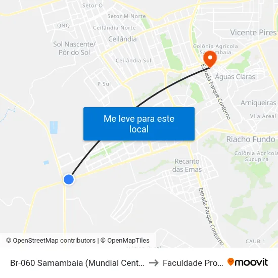Br-060 Samambaia (Mundial Center Atacadista) to Faculdade Processus map