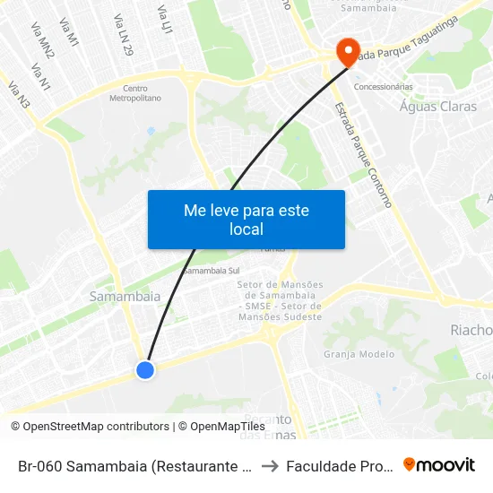 Br-060 Samambaia (Restaurante Comunitário) to Faculdade Processus map
