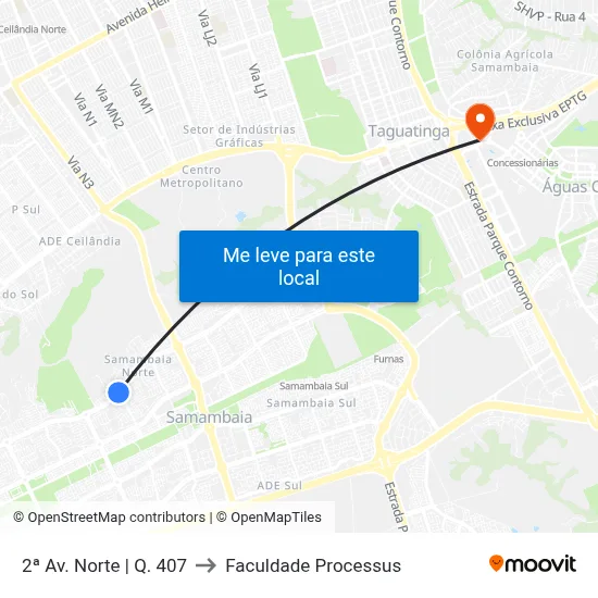 2ª Av. Norte | Q. 407 to Faculdade Processus map