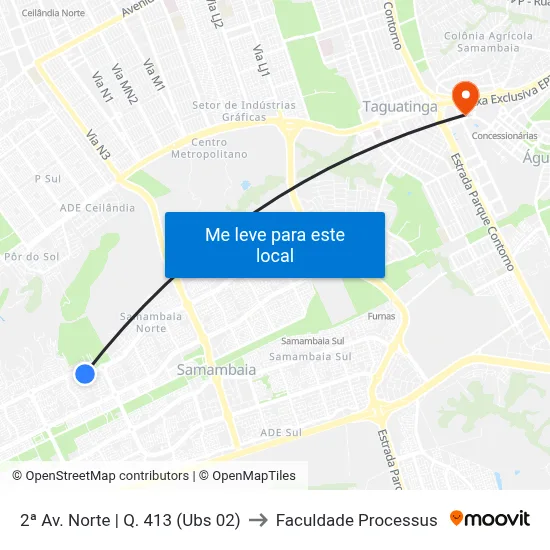 2ª Av. Norte | Q. 413 (Ubs 02) to Faculdade Processus map
