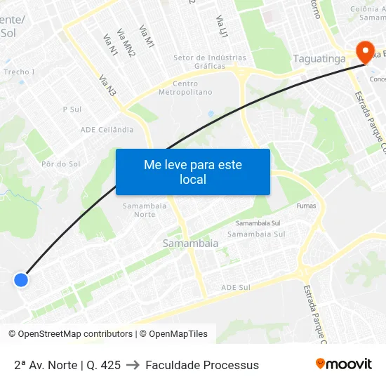 2ª Av. Norte | Q. 425 to Faculdade Processus map