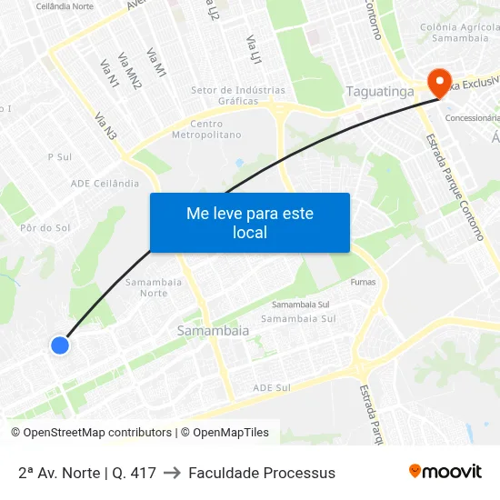 2ª Av. Norte | Q. 417 to Faculdade Processus map