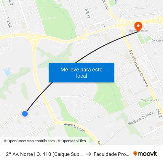 2ª Av. Norte | Q. 410 (Caíque Supermercado) to Faculdade Processus map
