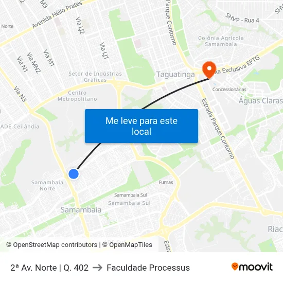 2ª Av. Norte | Q. 402 to Faculdade Processus map