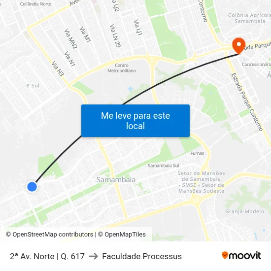 2ª Av. Norte | Q. 617 to Faculdade Processus map