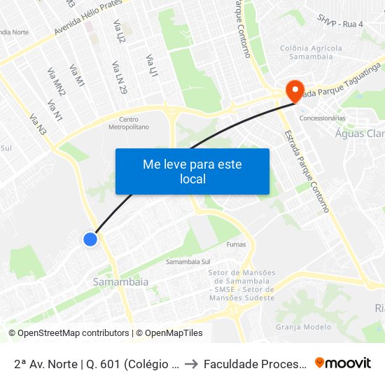 2ª Av. Norte | Q. 601 (Colégio Cci) to Faculdade Processus map