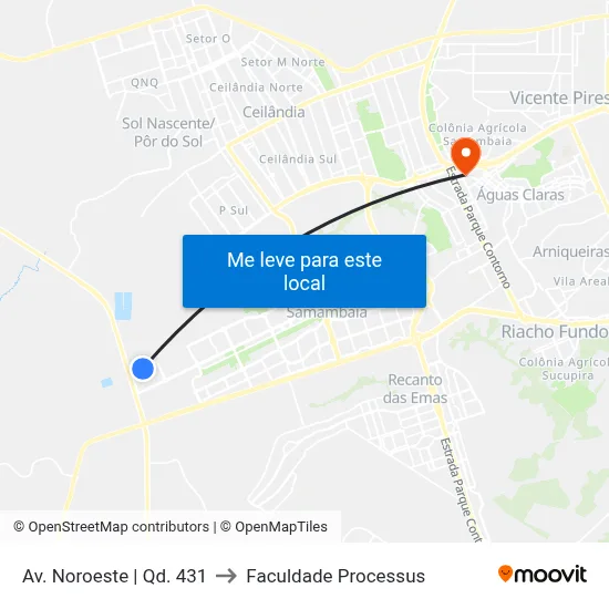 Av. Noroeste | Qd. 431 to Faculdade Processus map