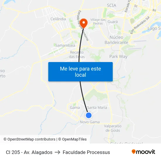 Cl 205 - Av. Alagados to Faculdade Processus map