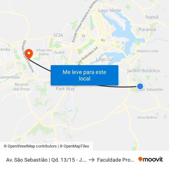Av. São Sebastião | Qd. 13/15 - J. Mangueiral to Faculdade Processus map