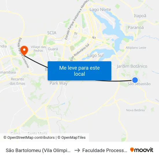 São Bartolomeu (Vila Olímpica) to Faculdade Processus map