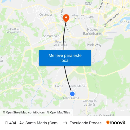Cl 404 - Av. Santa Maria (Cem 404) to Faculdade Processus map