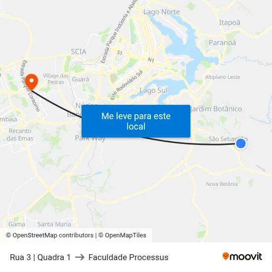 Rua 3 | Quadra 1 to Faculdade Processus map