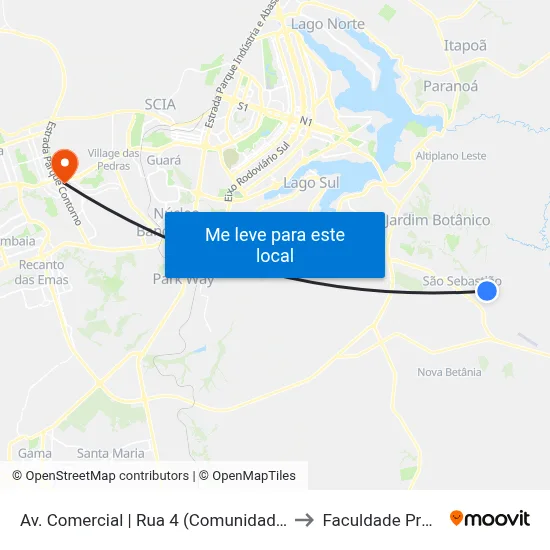 Av. Comercial | Rua 4 (Comunidade Santa Luzia) to Faculdade Processus map
