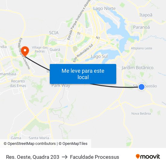 Res. Oeste, Quadra 203 to Faculdade Processus map