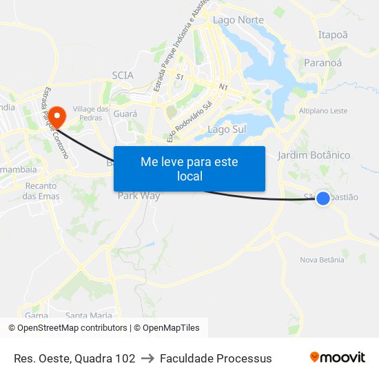 Res. Oeste, Quadra 102 to Faculdade Processus map