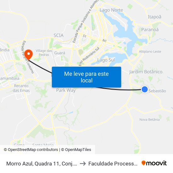 Morro Azul, Quadra 11, Conj. Q to Faculdade Processus map