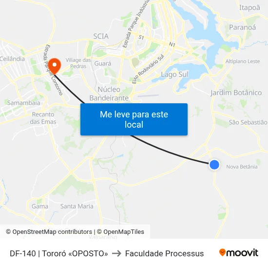 DF-140 | Tororó «OPOSTO» to Faculdade Processus map