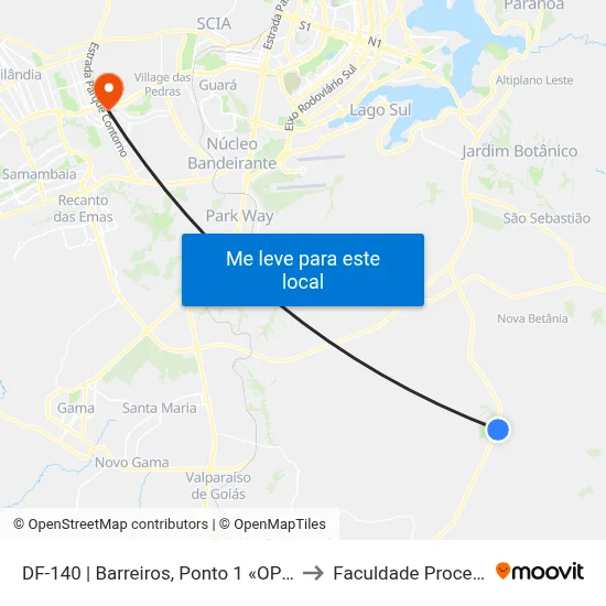 DF-140 | Barreiros, Ponto 1 «OPOSTO» to Faculdade Processus map