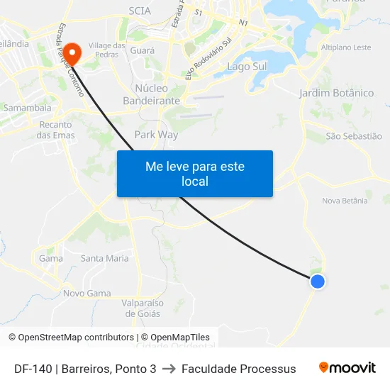 DF-140 | Barreiros, Ponto 3 to Faculdade Processus map