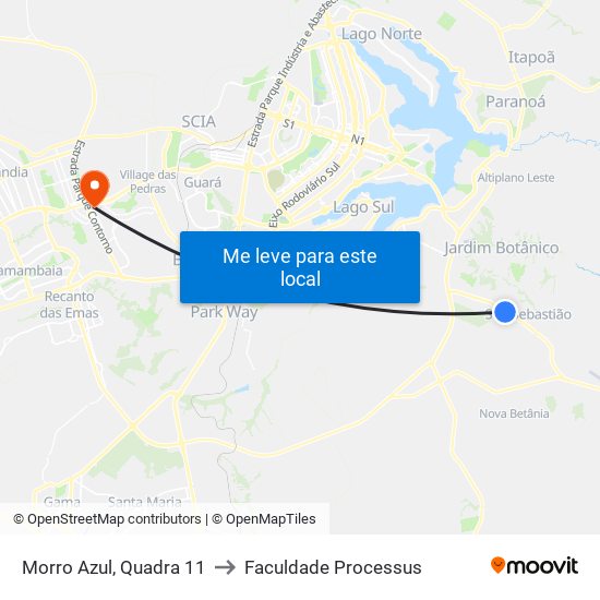 Morro Azul, Quadra 11 to Faculdade Processus map