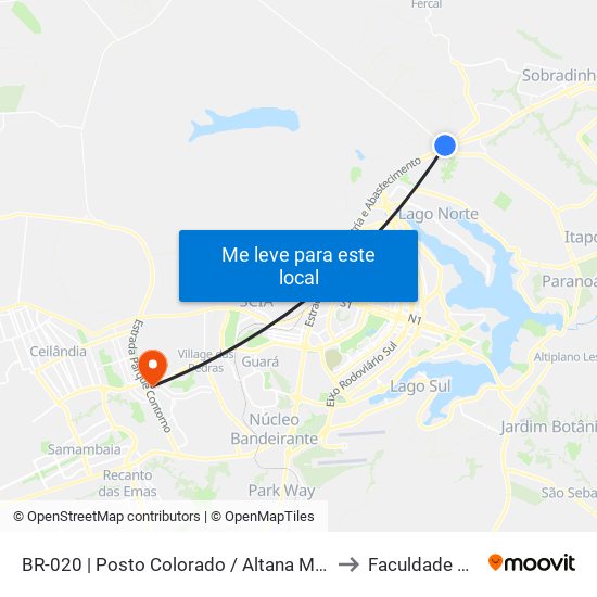 BR-020 | Posto Colorado / Altana Mall / Flamingo Shopping to Faculdade Processus map
