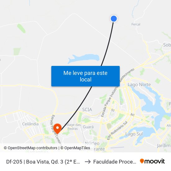 Df-205 | Boa Vista, Qd. 3 (2ª Entrada) to Faculdade Processus map