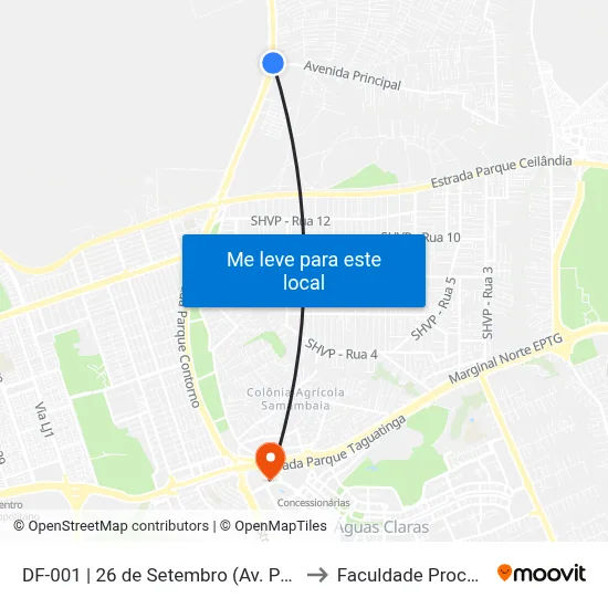 DF-001 | 26 de Setembro (Av. Principal) to Faculdade Processus map