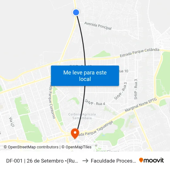 DF-001 | 26 de Setembro •(Rua 1B) to Faculdade Processus map