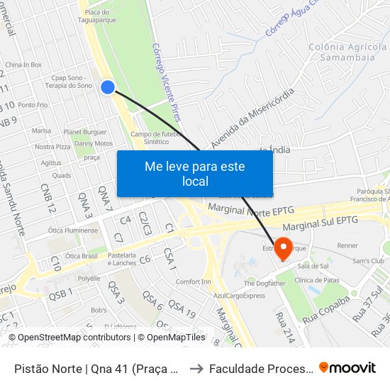 Pistão Norte | Qna 41 (Praça Do Di) to Faculdade Processus map