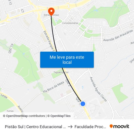 Pistão Sul | Centro Educacional Católica to Faculdade Processus map